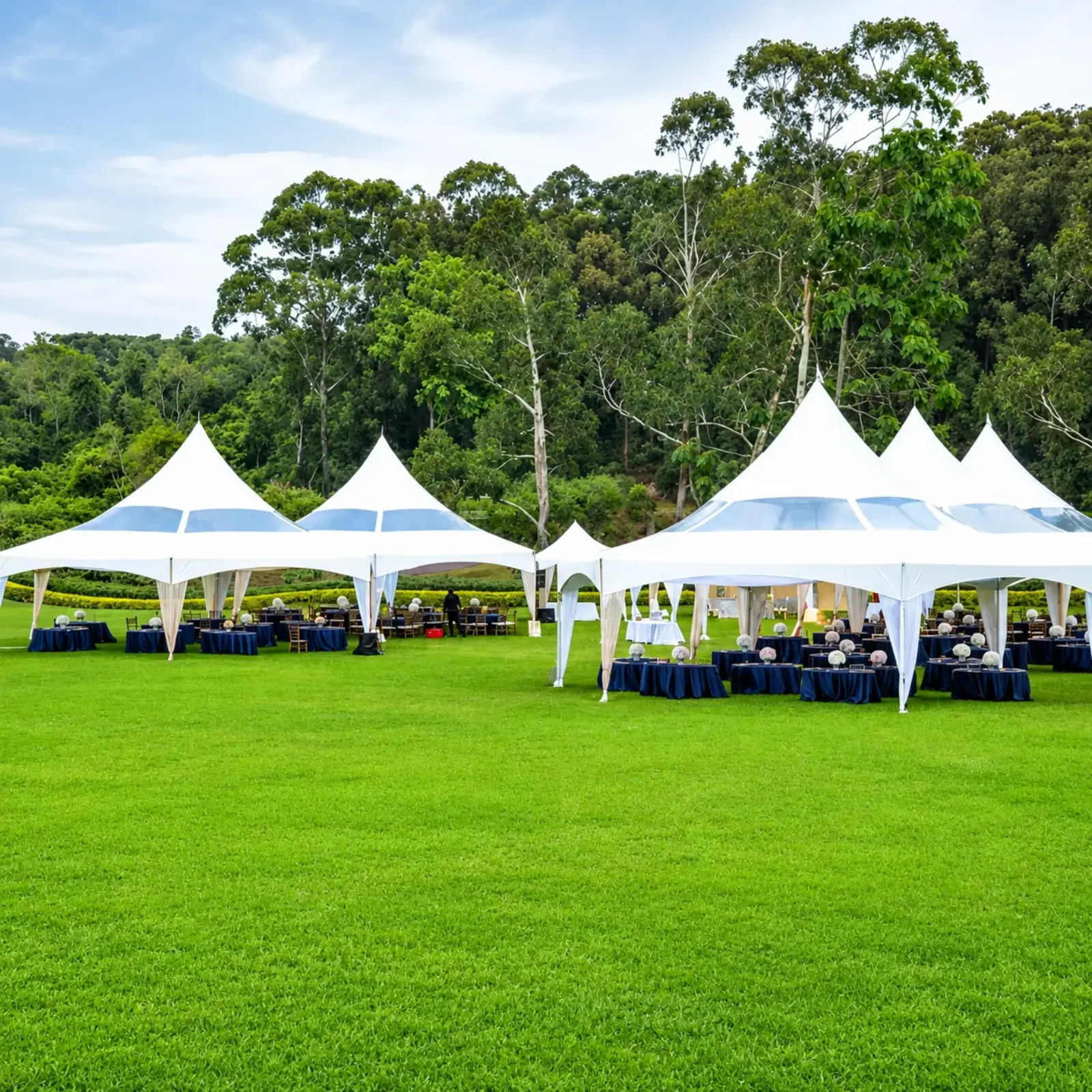 Bento Events tent setup on green lawns